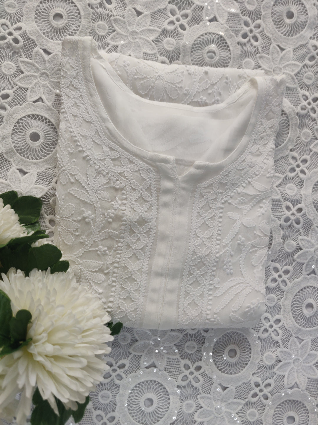 White Pure Georgette Chikankari kurta