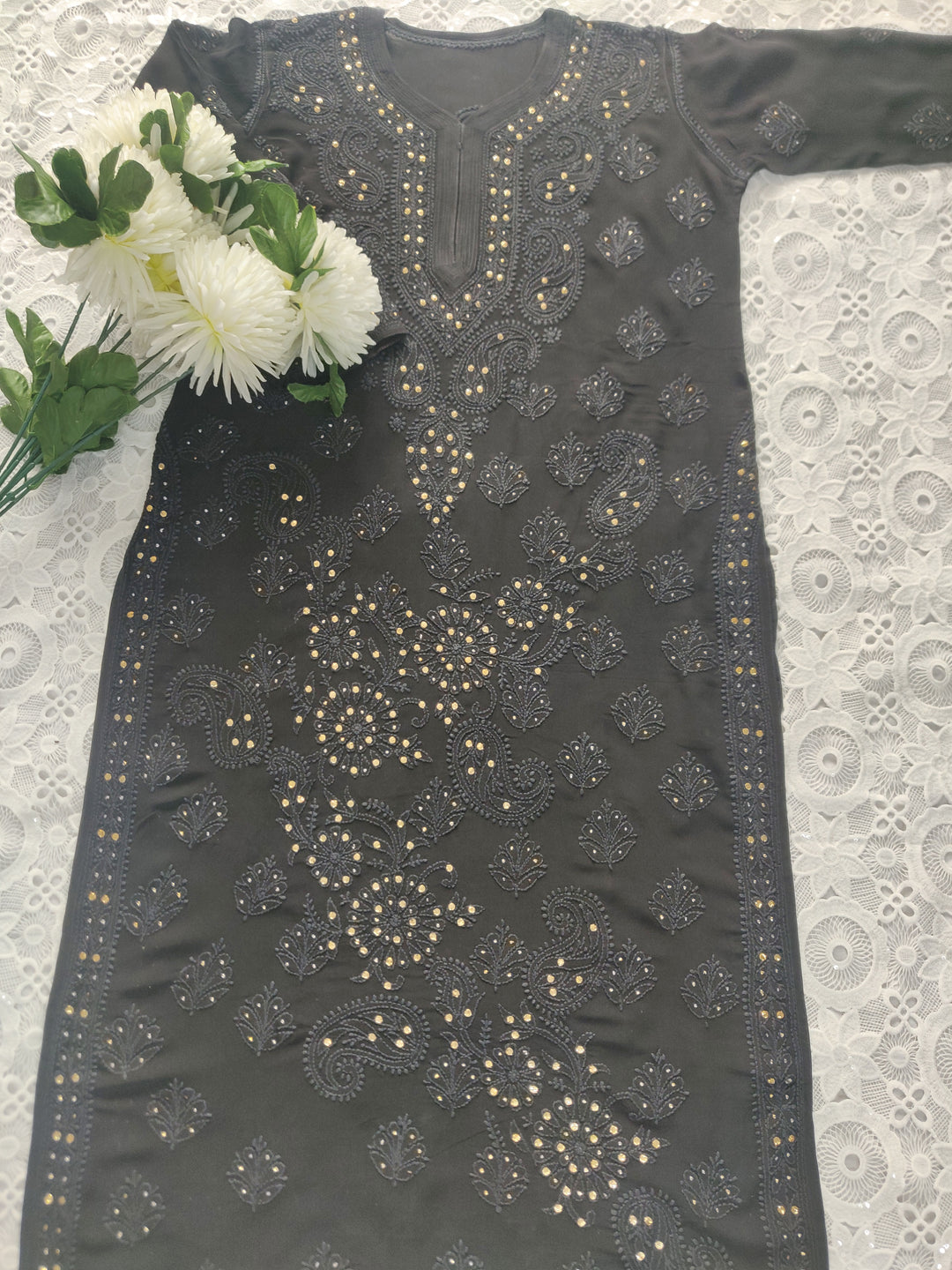 Black Pure Georgette Chikankari kurta