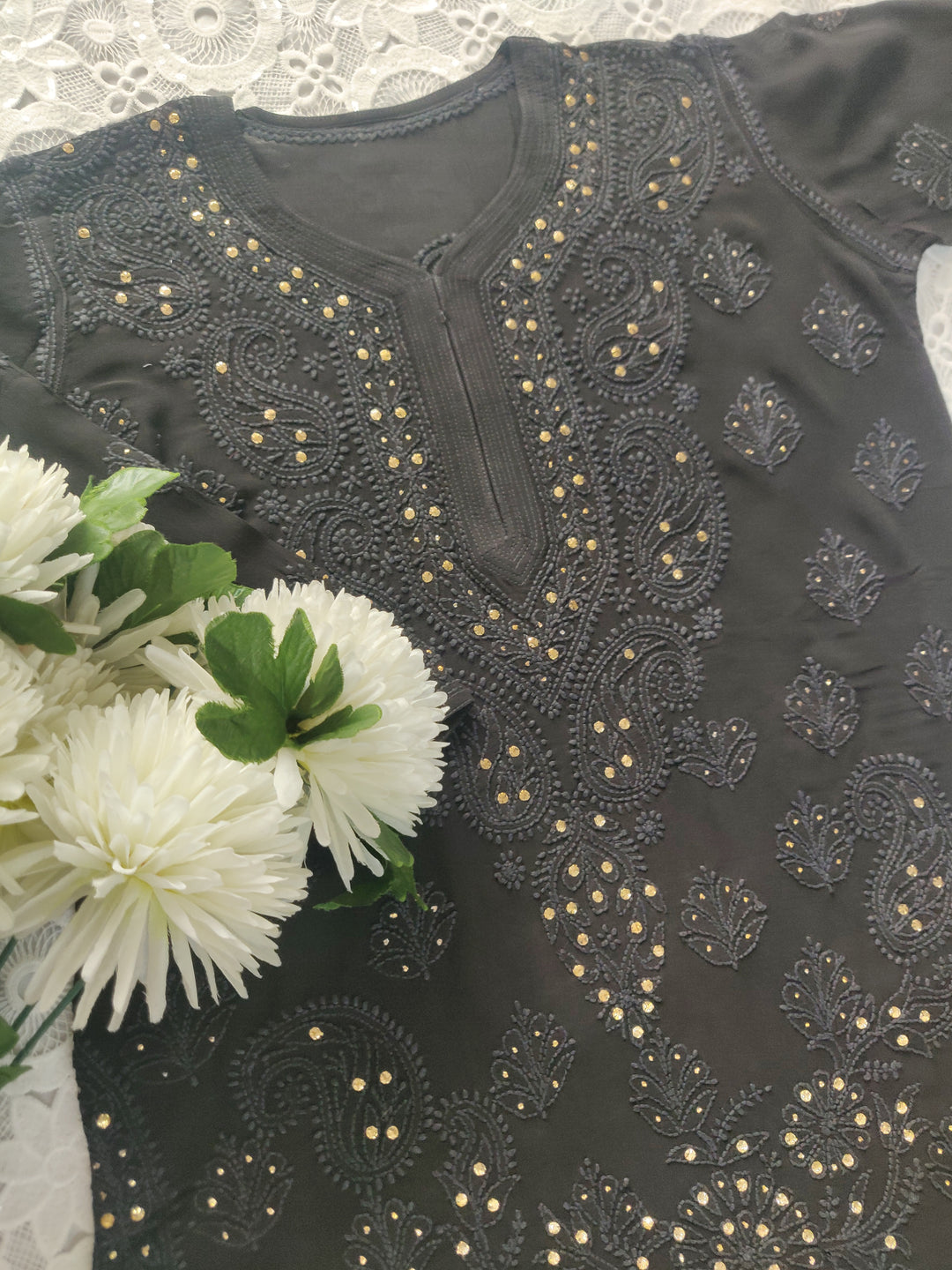 Black Pure Georgette Chikankari kurta