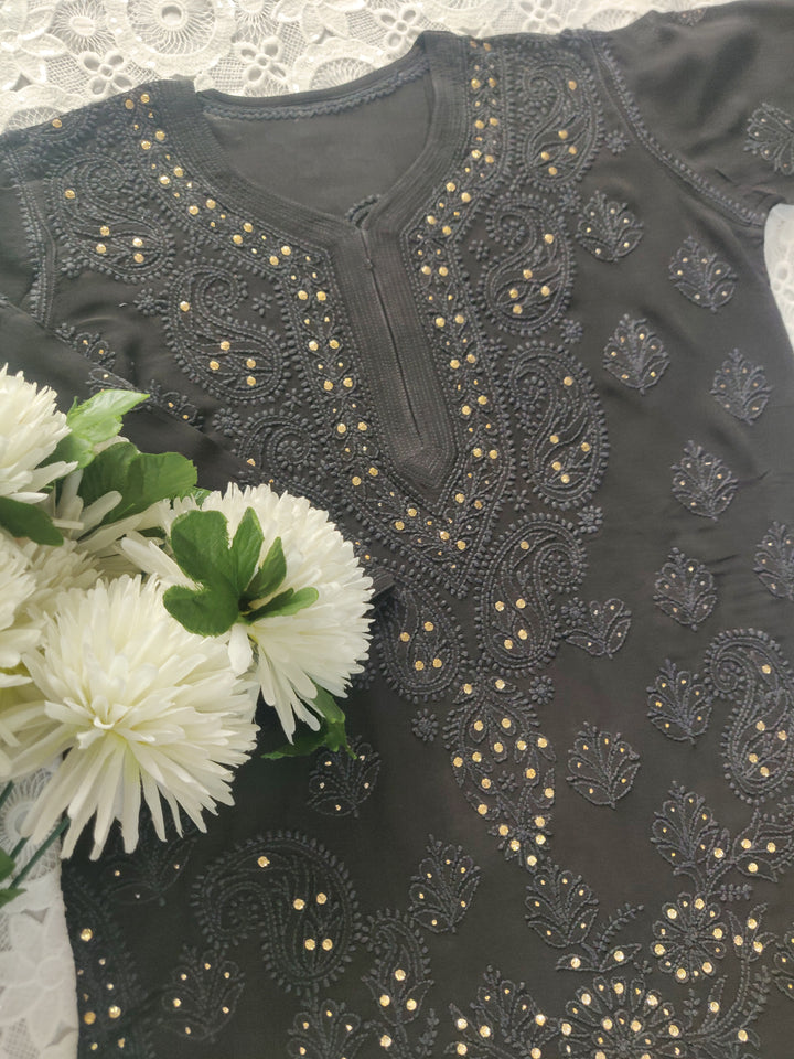 Black Pure Georgette Chikankari kurta