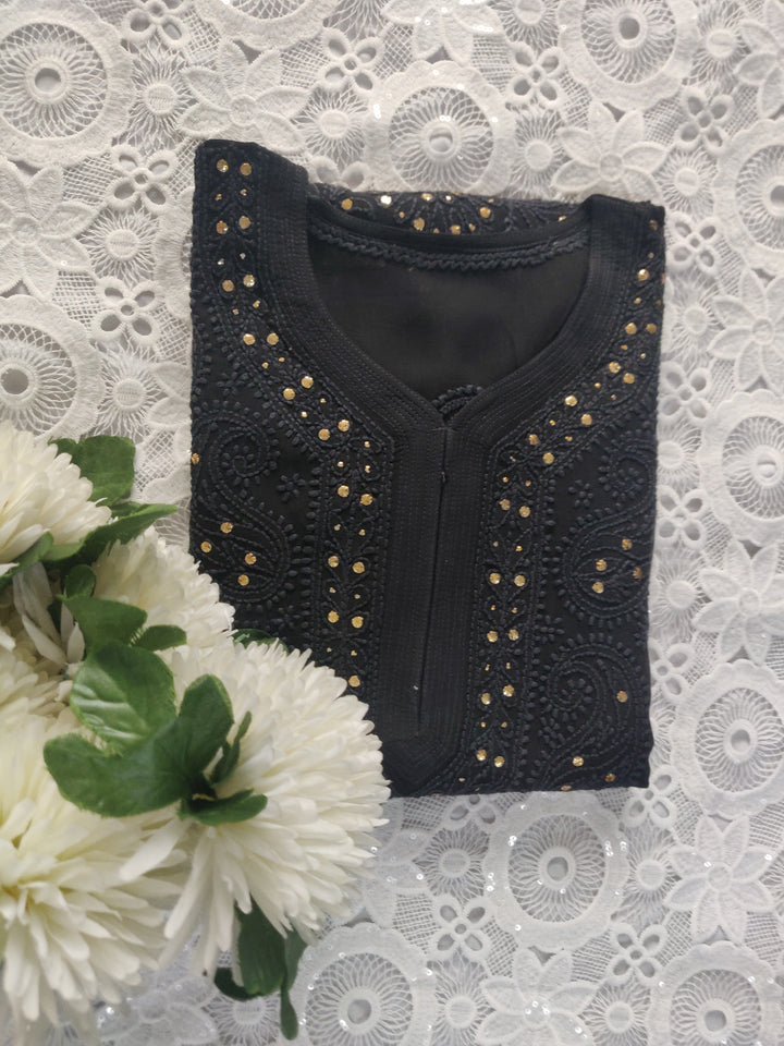 Black Pure Georgette Chikankari kurta