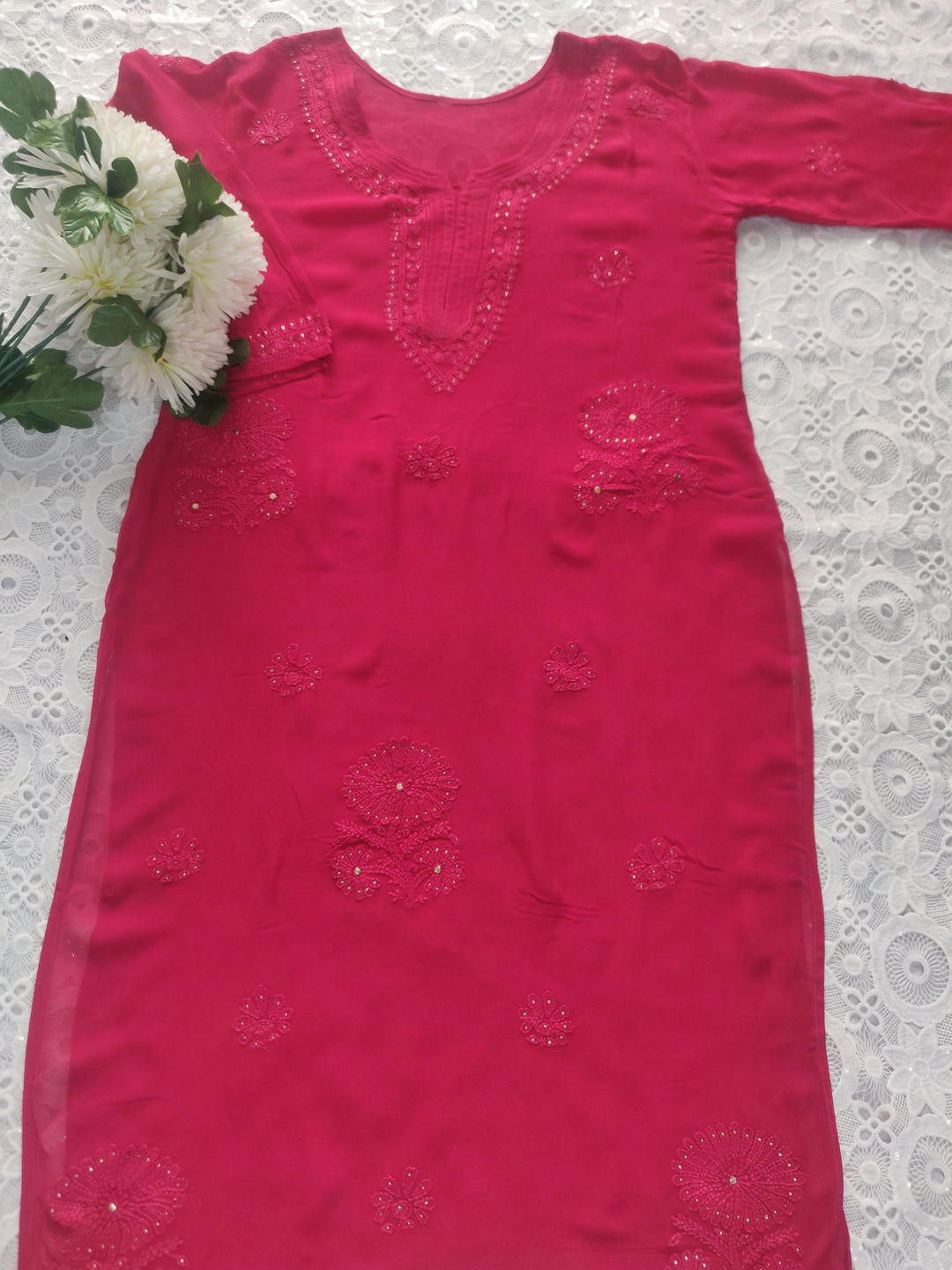 Rani Pink Pura Georgette Chikankari kurta