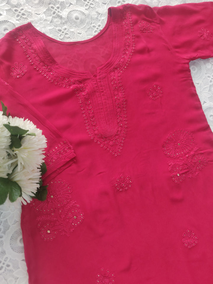 Rani Pink Pura Georgette Chikankari kurta