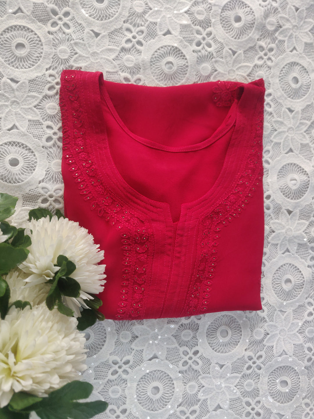 Rani Pink Pura Georgette Chikankari kurta