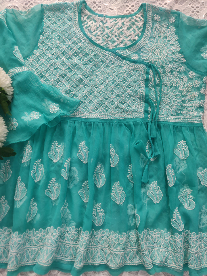 Sea Green Georgette Chikankari Short kurta