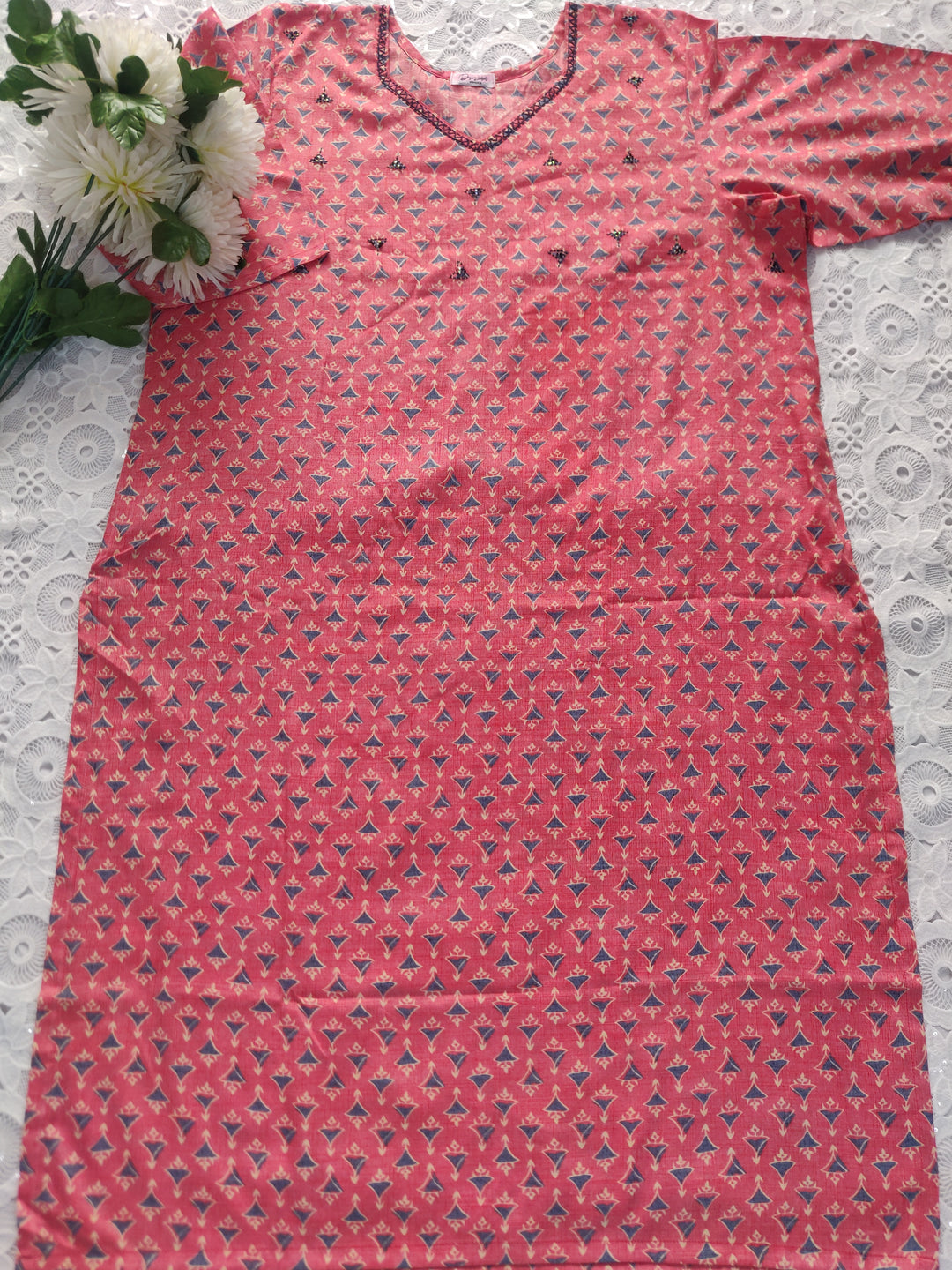Peach Printed Cotton kurta