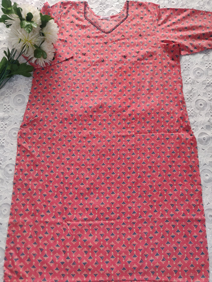 Peach Printed Cotton kurta