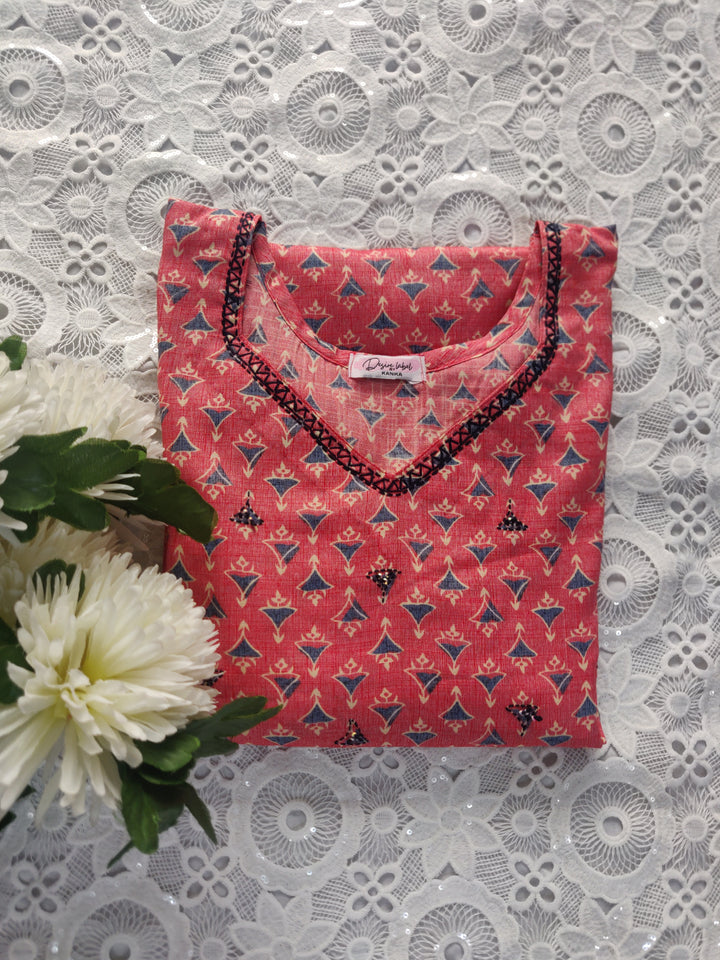 Peach Printed Cotton kurta