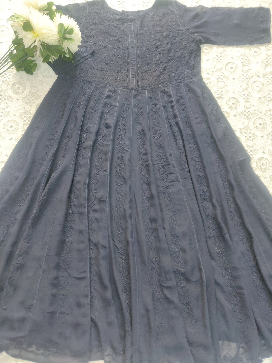 Navy Blue Georgette Chikankari Anarkali kurta