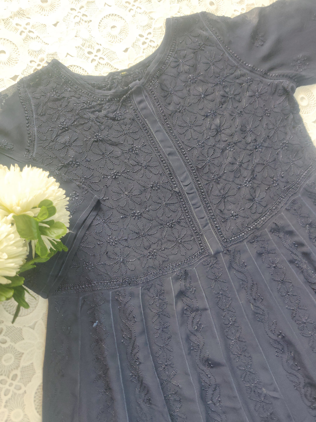 Navy Blue Georgette Chikankari Anarkali kurta