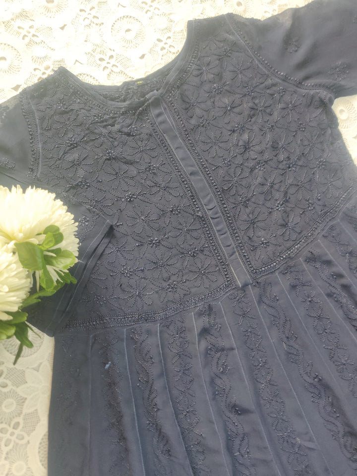 Navy Blue Georgette Chikankari Anarkali kurta