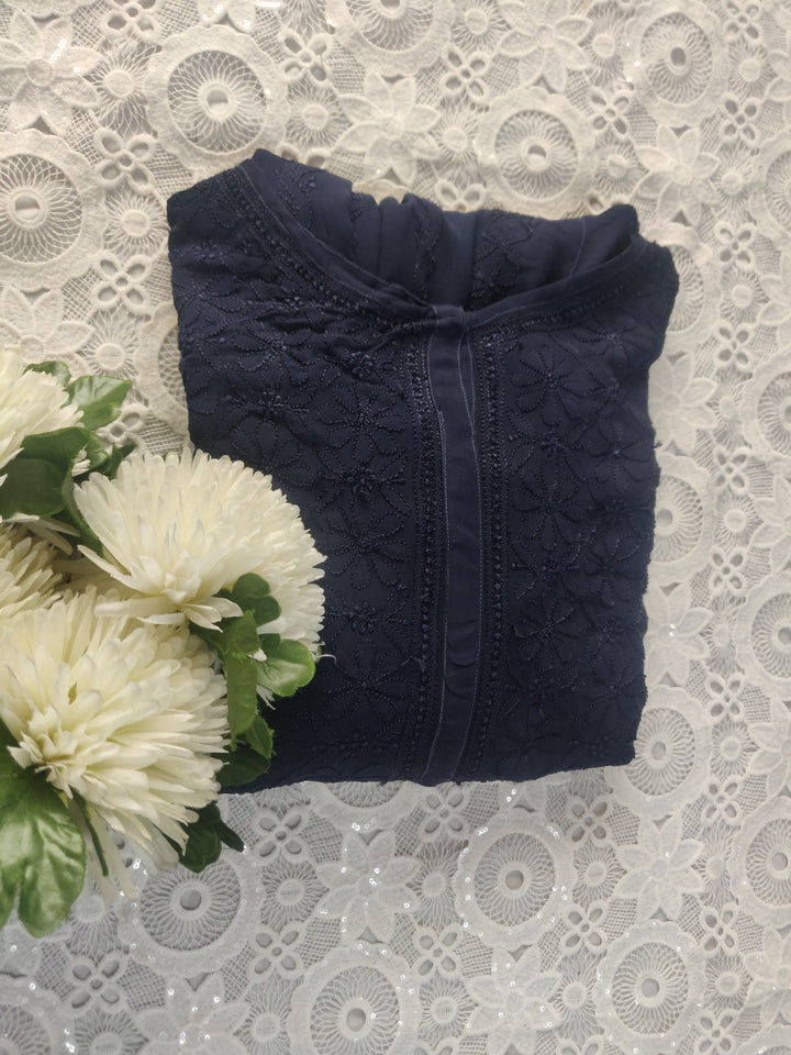 Navy Blue Georgette Chikankari Anarkali kurta