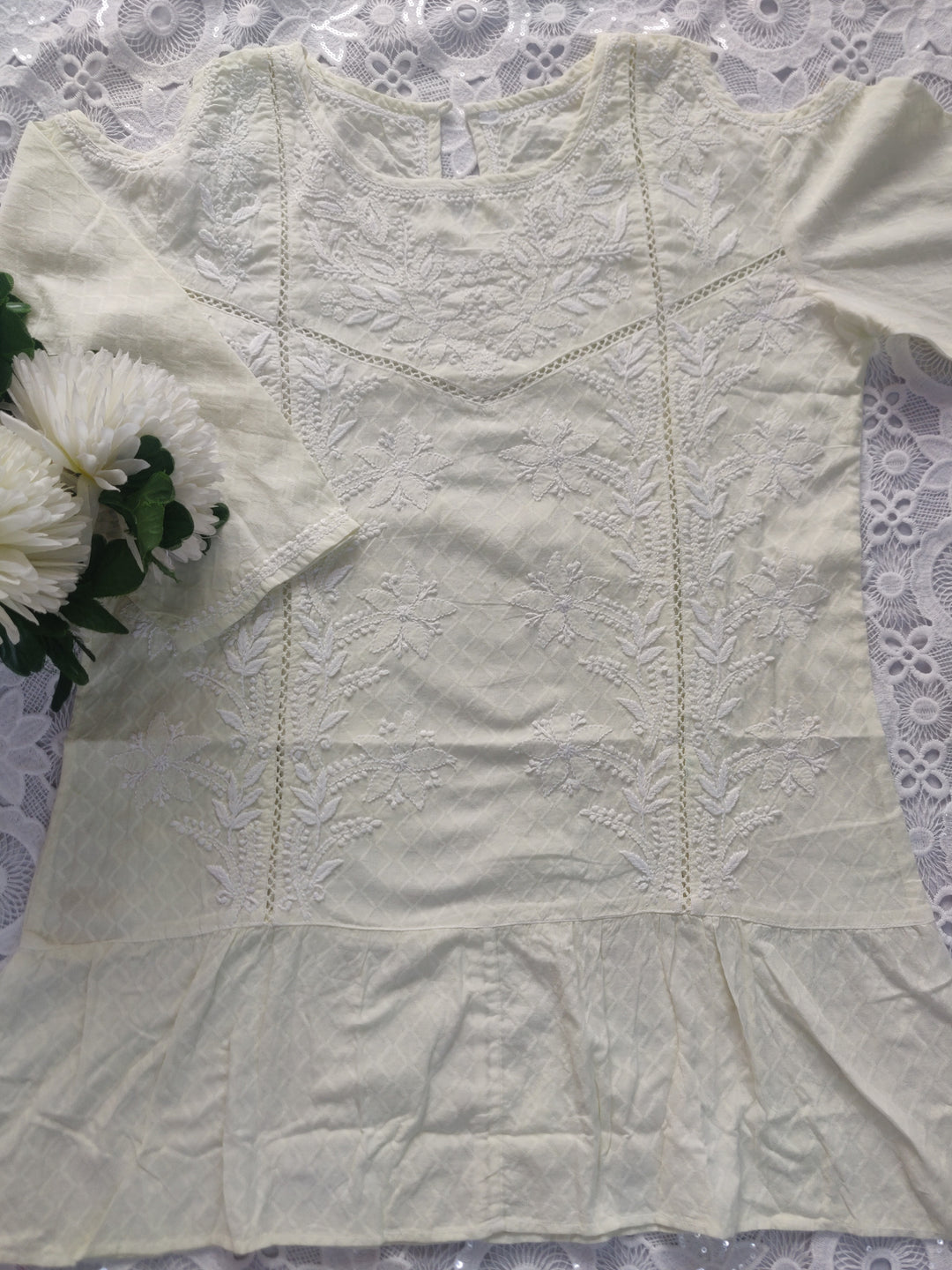 Light Green Cotton Chikankari Short kurta