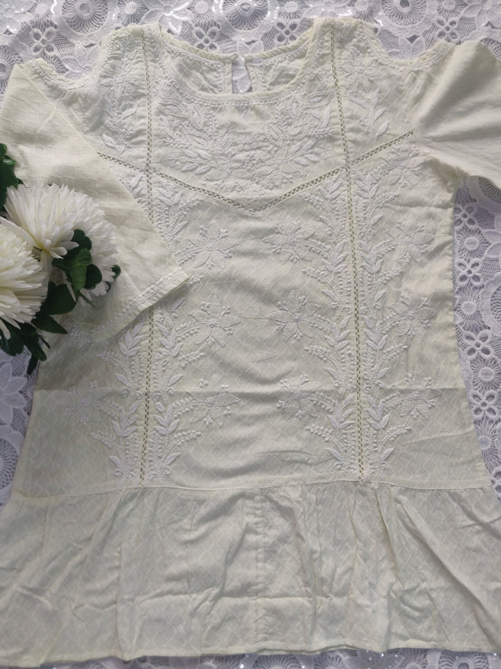 Light Green Cotton Chikankari Short kurta