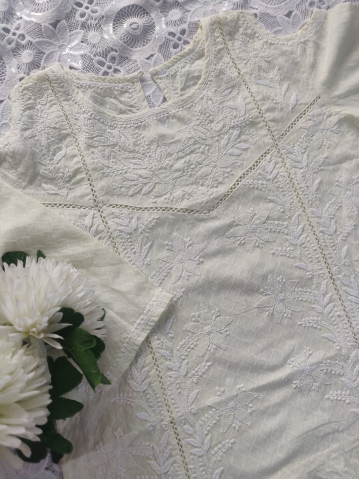 Light Green Cotton Chikankari Short kurta