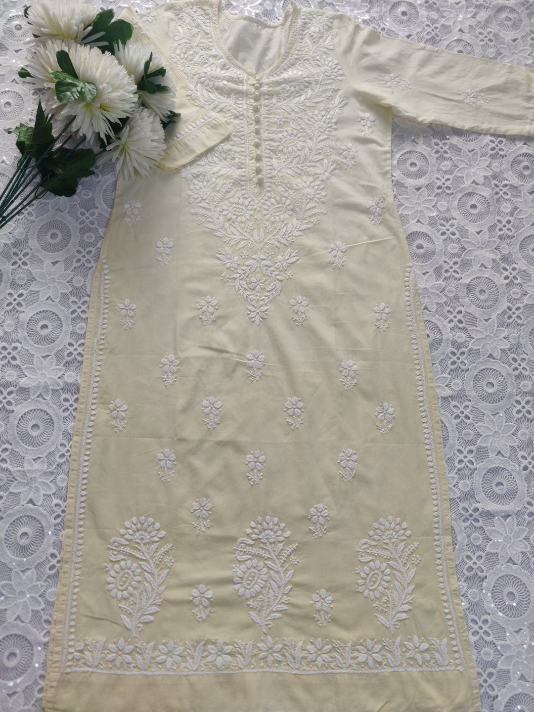 Light Yellow Cotton Chikankari kurta