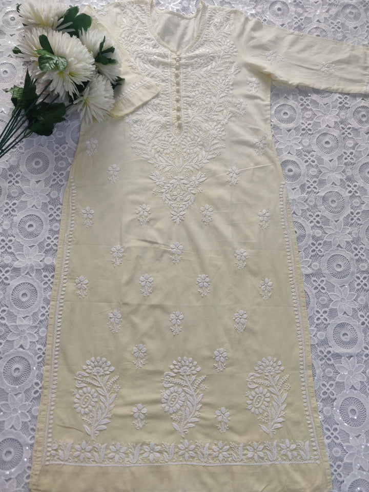 Light Yellow Cotton Chikankari kurta