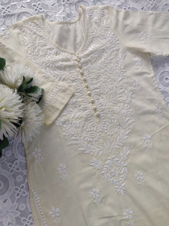 Light Yellow Cotton Chikankari kurta