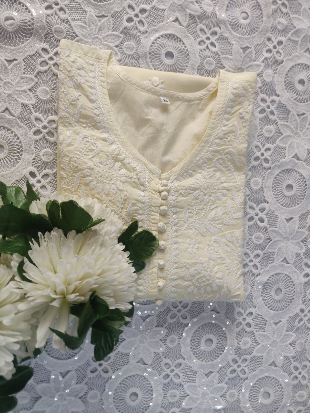 Light Yellow Cotton Chikankari kurta