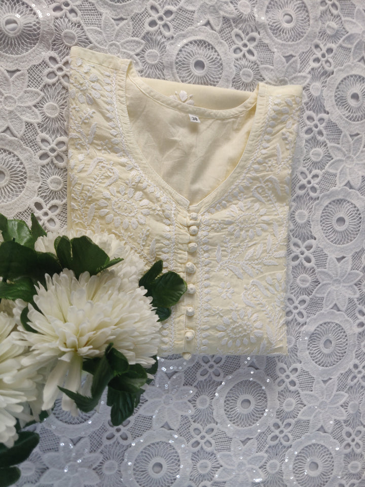 Light Yellow Cotton Chikankari kurta