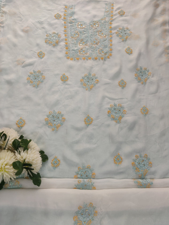 White Organza Chikankari Kurta Dupatta Fabric