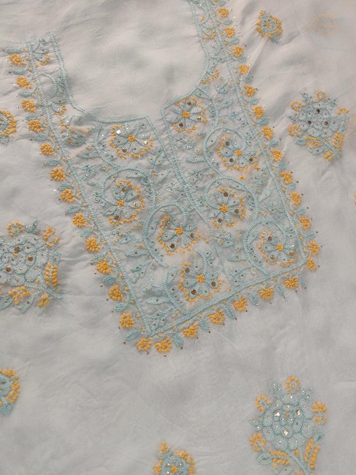 White Organza Chikankari Kurta Dupatta Fabric