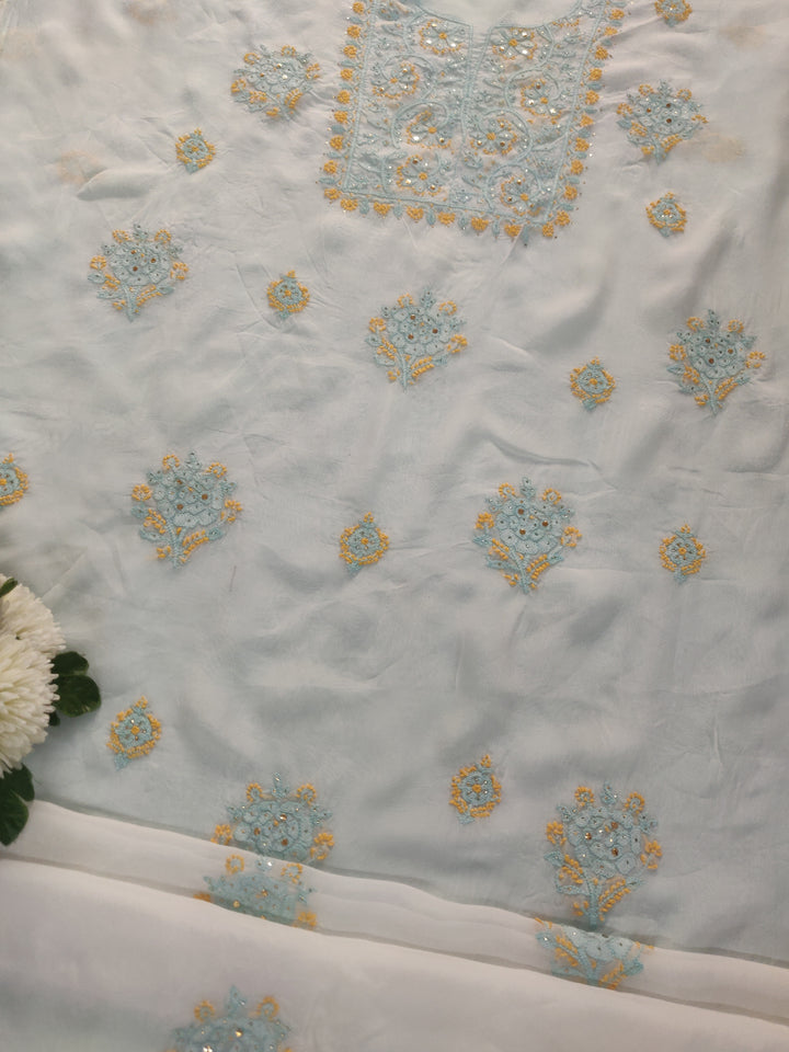 White Organza Chikankari Kurta Dupatta Fabric