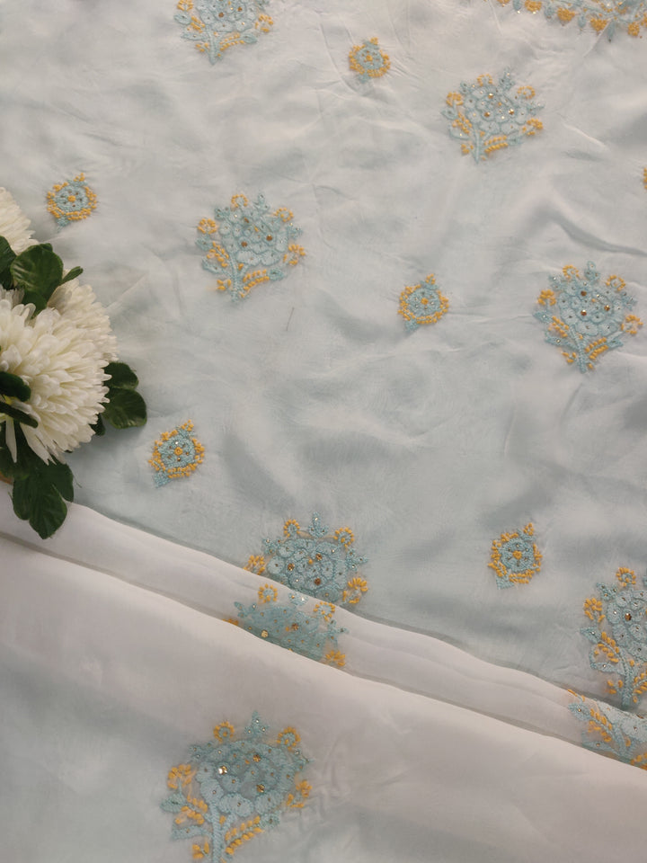 White Organza Chikankari Kurta Dupatta Fabric