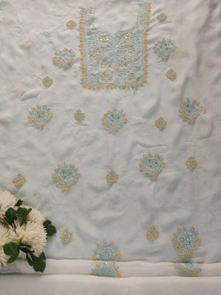 White Organza Chikankari Kurta Dupatta Fabric