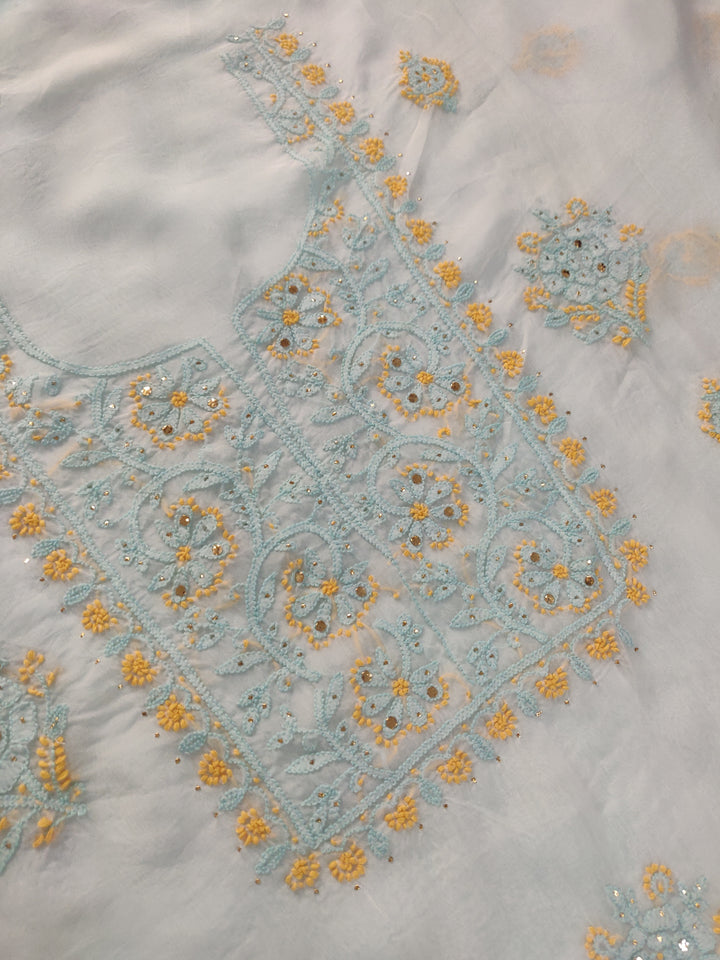 White Organza Chikankari Kurta Dupatta Fabric
