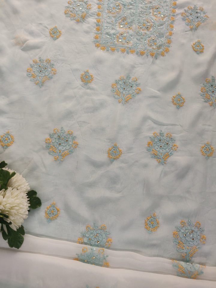 White Organza Chikankari Kurta Dupatta Fabric