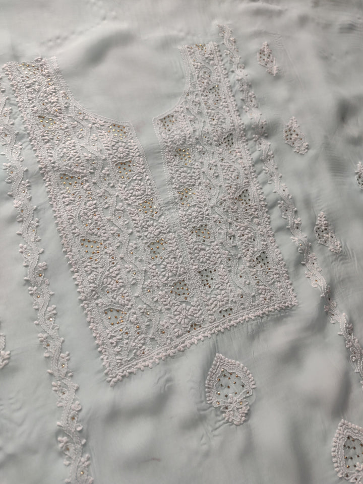 Light Sky Blue Pure Georgette Chikankari kurta Dupatta Fabric