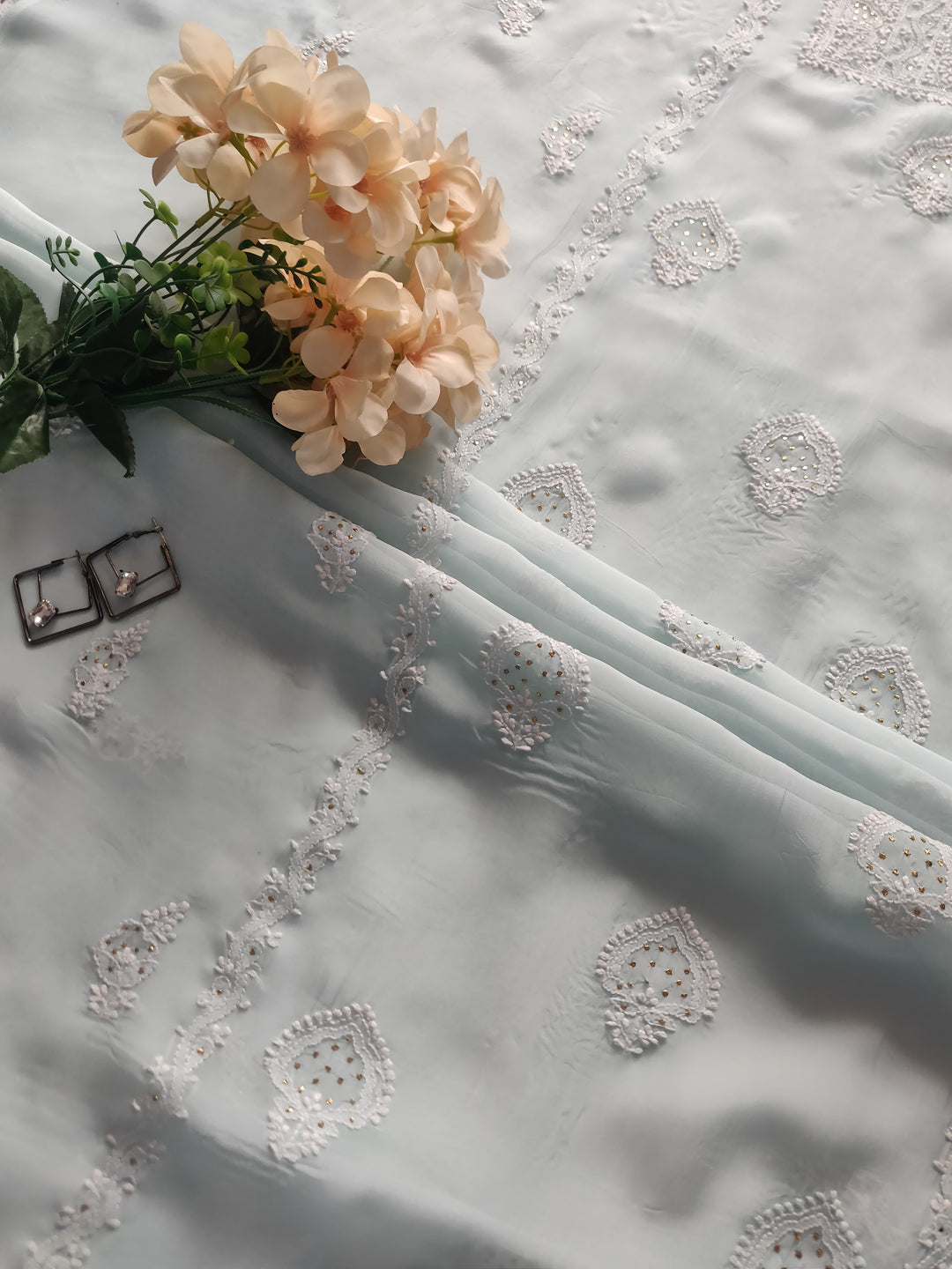 Light Sky Blue Pure Georgette Chikankari kurta Dupatta Fabric