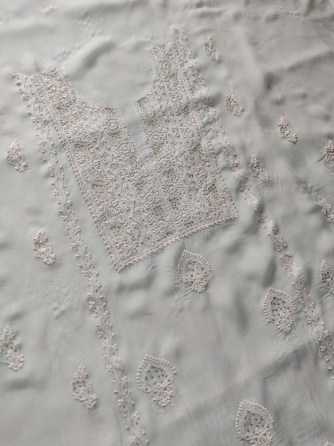 Light Sky Blue Pure Georgette Chikankari kurta Dupatta Fabric