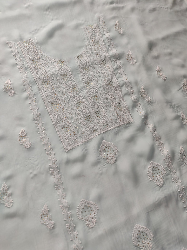 Light Sky Blue Pure Georgette Chikankari kurta Dupatta Fabric