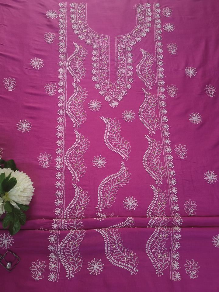 Rani Pink Chanderi Chikankari Suit Fabric