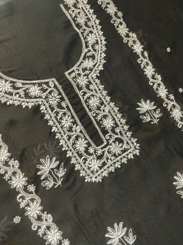 Black Organza Chikankari kurta Dupatta Fabric