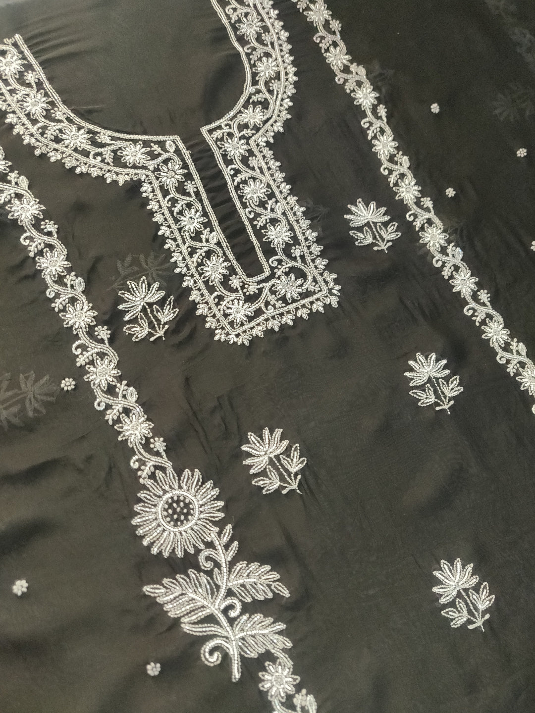Black Organza Chikankari kurta Dupatta Fabric
