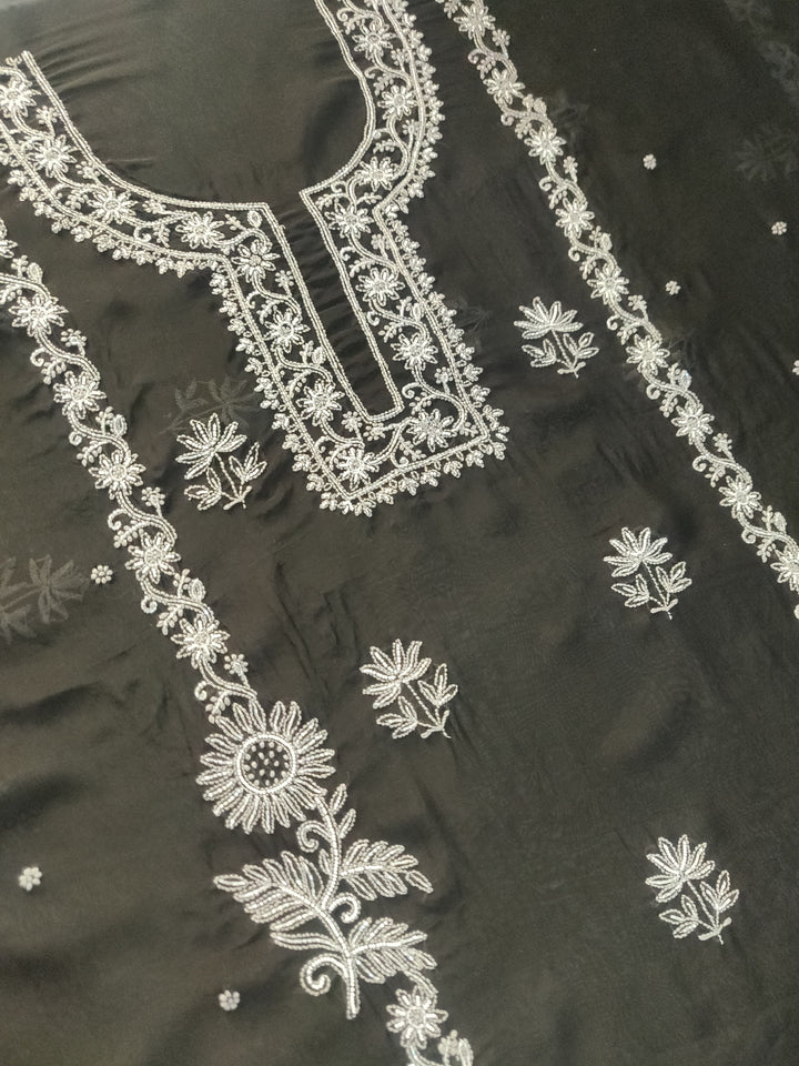 Black Organza Chikankari kurta Dupatta Fabric