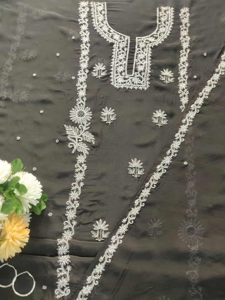 Black Organza Chikankari kurta Dupatta Fabric