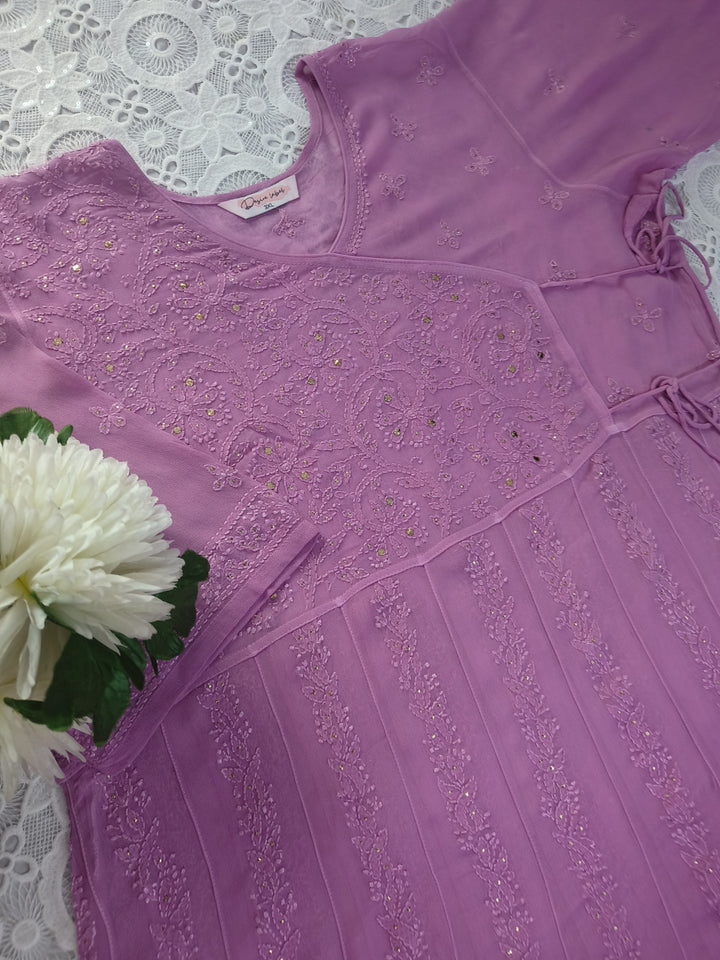 Mouve Ombre Chikankari Georgette Anarkali Set-Custom Made