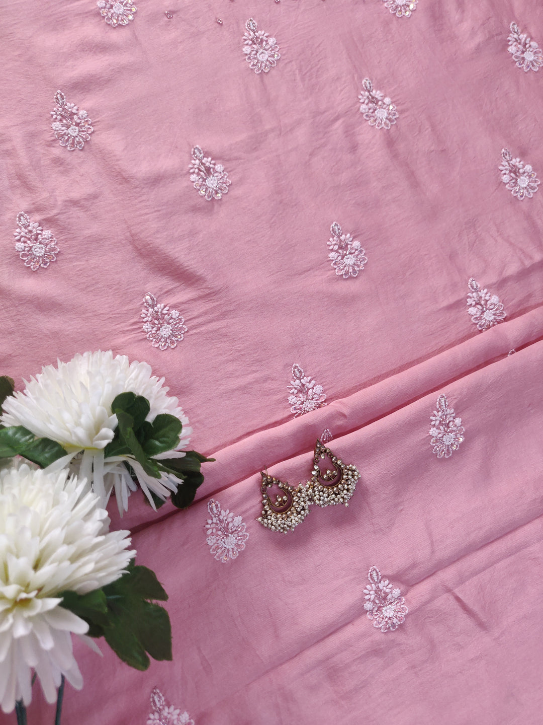 Mouve Chanderi Chikankari Suit Fabric