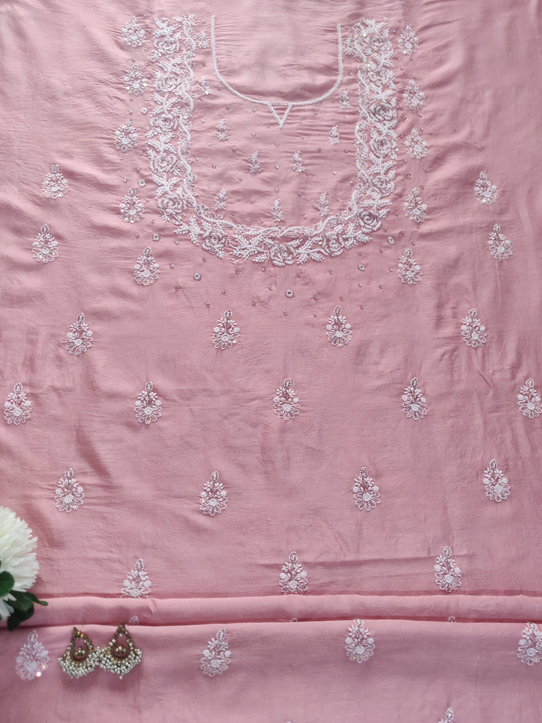 Mouve Chanderi Chikankari Suit Fabric