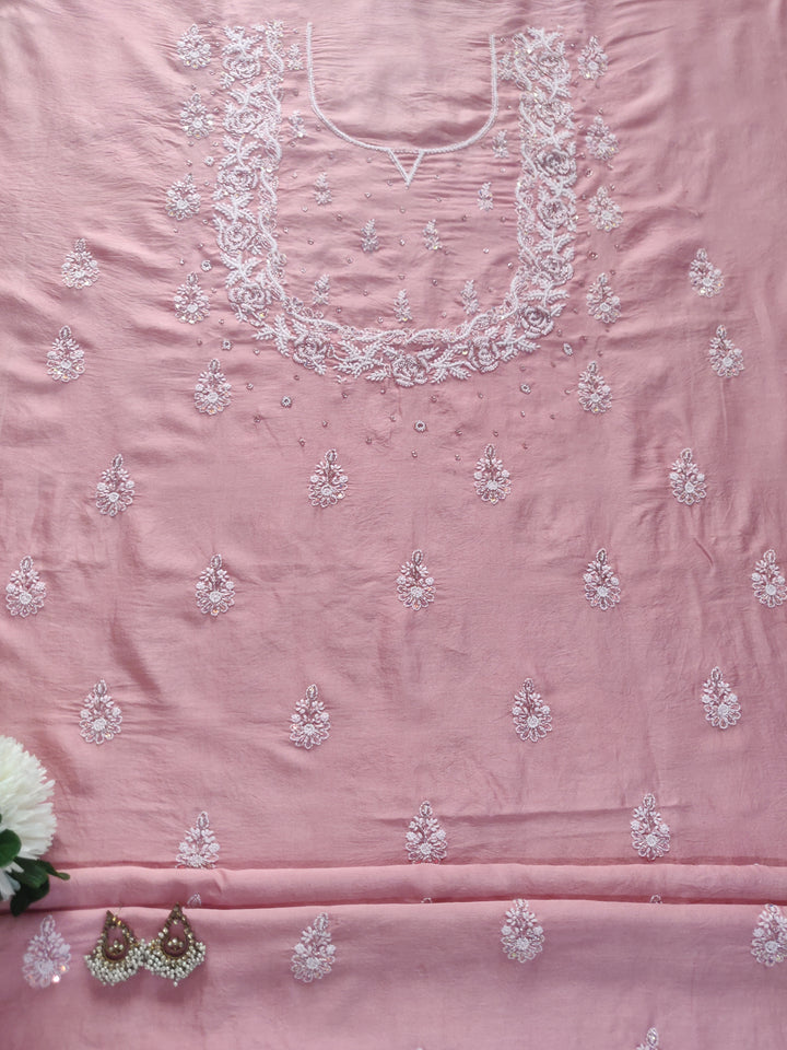 Mouve Chanderi Chikankari Suit Fabric