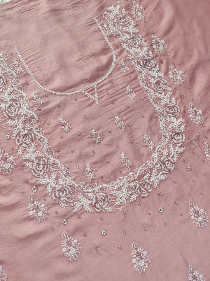 Mouve Chanderi Chikankari Suit Fabric