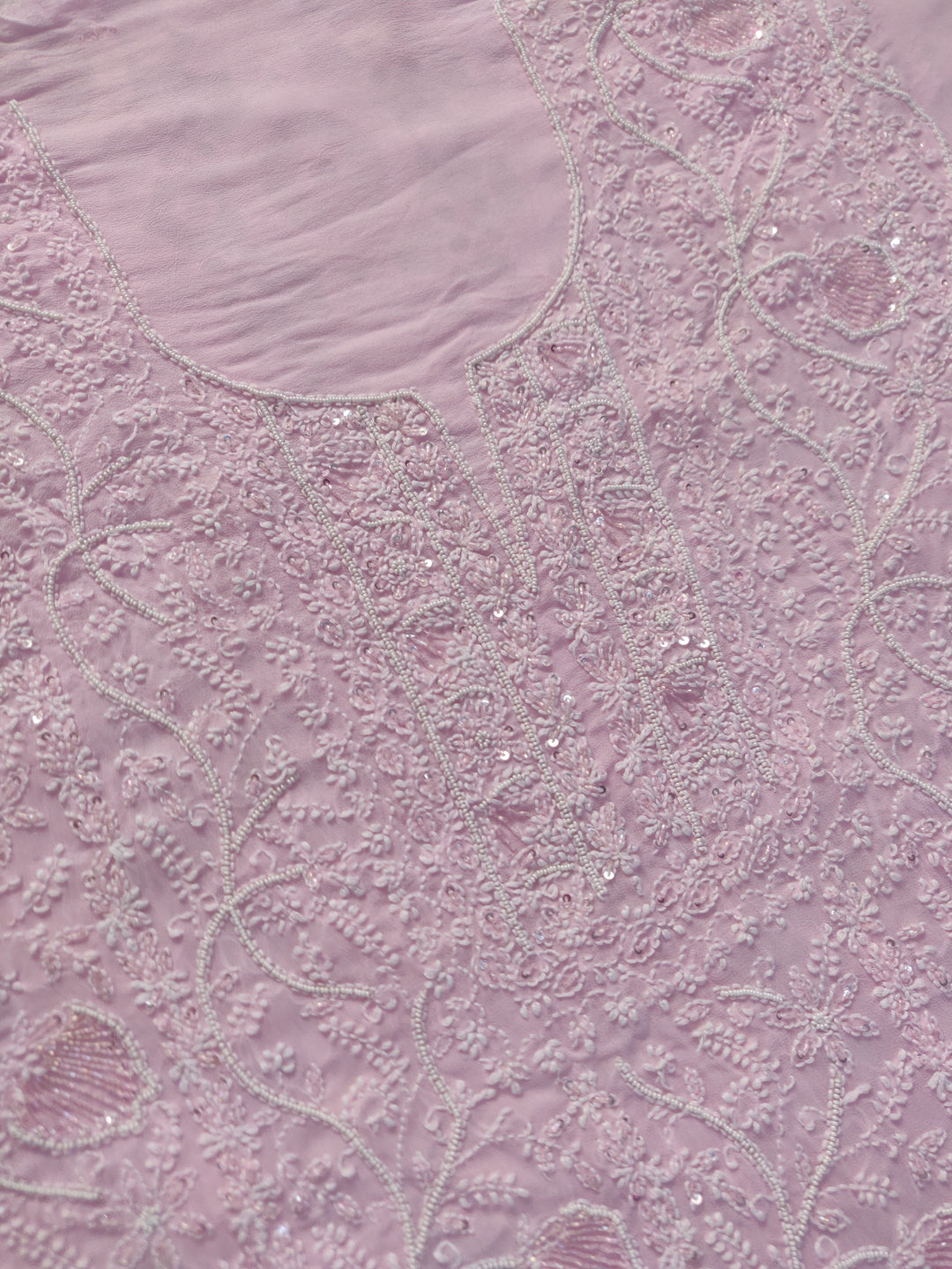 Pink Pure Georgette Chikankari Kurta Dupatta Fabric