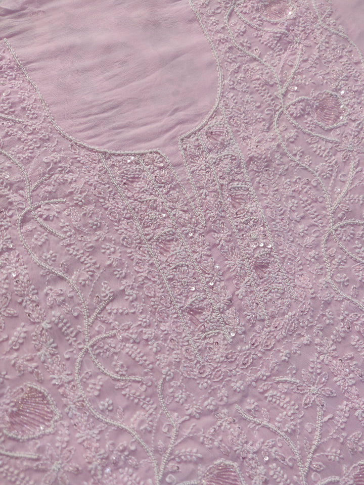 Pink Pure Georgette Chikankari Kurta Dupatta Fabric