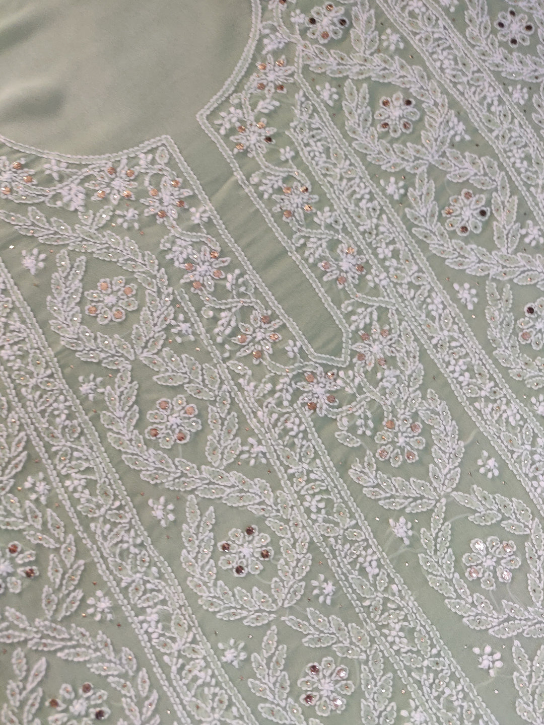 Light Green Pure Georgette Chikankari kurta dupatta Fabric
