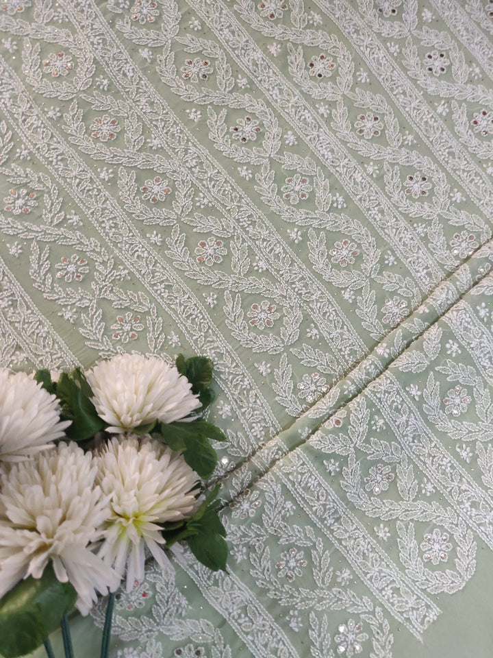 Light Green Pure Georgette Chikankari kurta dupatta Fabric