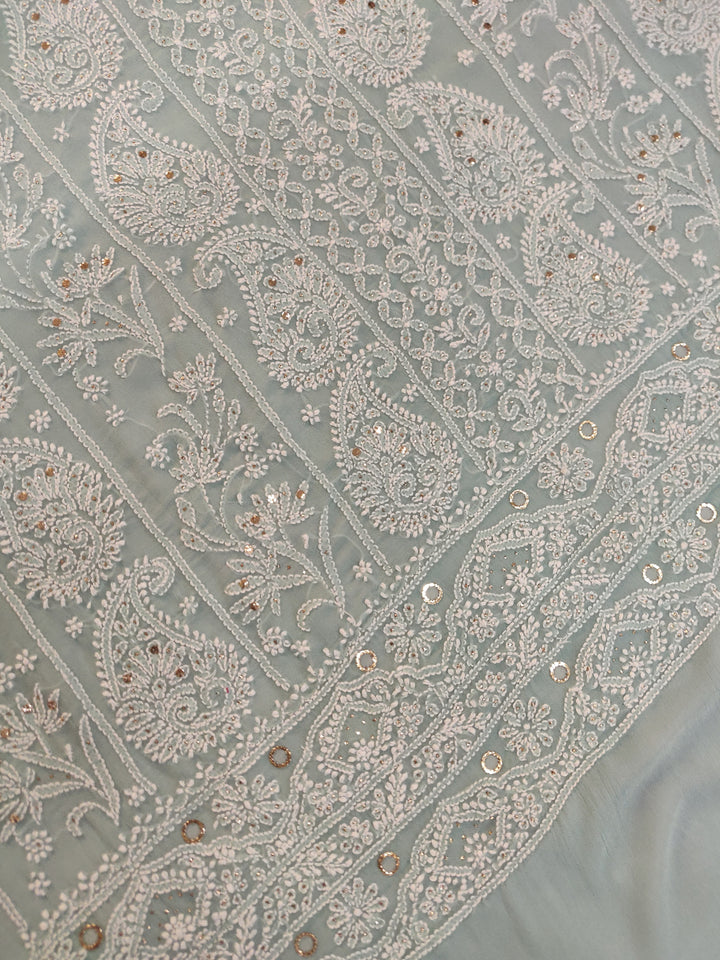 Sea Blue Pure Georgette Chikankari kurta dupatta Fabric